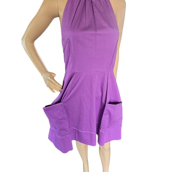 Vintage y2k Jessica Simpson Purple High Neck A Line Dress Backless Women Size 10 - Picture 3 of 8